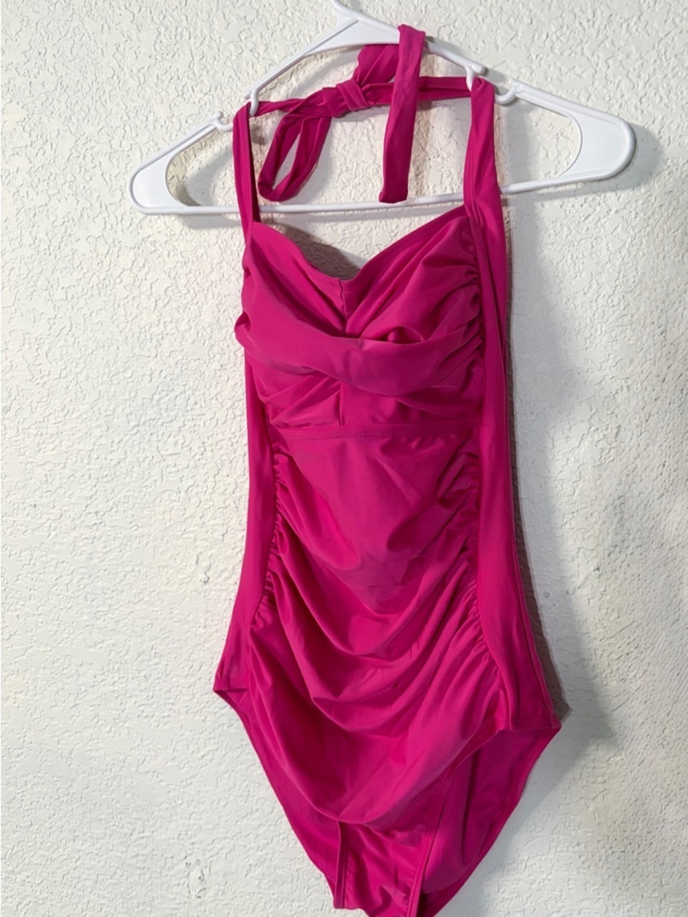Women’s Fuchsia Classic  One-Piece Swimsuit - Ruched Halter Style Beach NEW